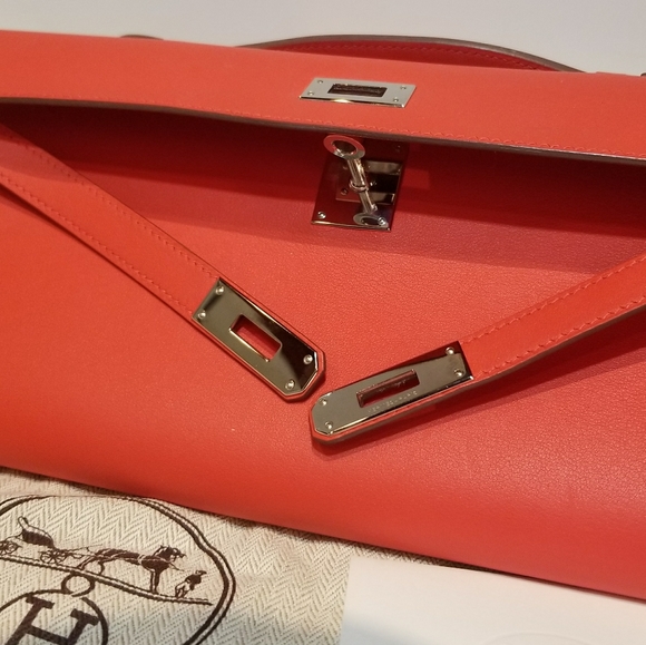 100% Authentic RED Hermes Kelly Cut Clutch Bag - Picture 7 of 16